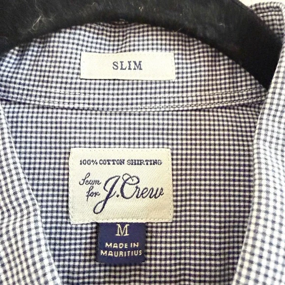 J.Crew Mens Slim Fit Micro Gingham Button Down Shirt Navy Blue White Medium M - Picture 2 of 11